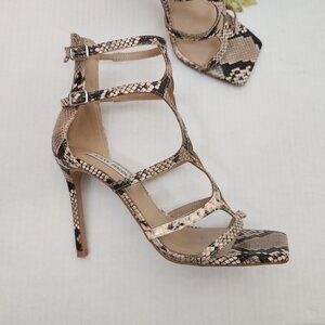 Steve Madden Women's Size 7.5 Animal Print Square Toe Strappy Ankle Strap Heels
